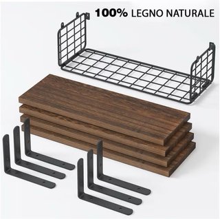 Estantes Flotantes de Madera 4+1 con Cesta