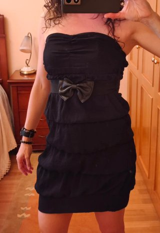 Vestido palabra de honor negro lazo S