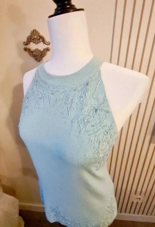 Top Zara Halter Bordado Pedrería T.S