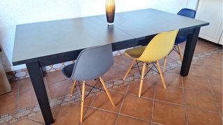 Mesa de comedor extensible madera oscura