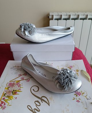 Bailarinas plateadas piel granulada Talla 38