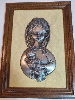 Quadro Madonna in peltro con cornice in legno