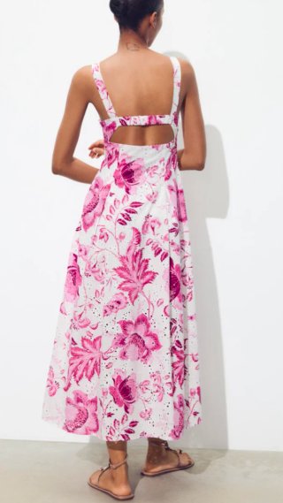 Vestido Zara Estampado Floral Algodón Cutout