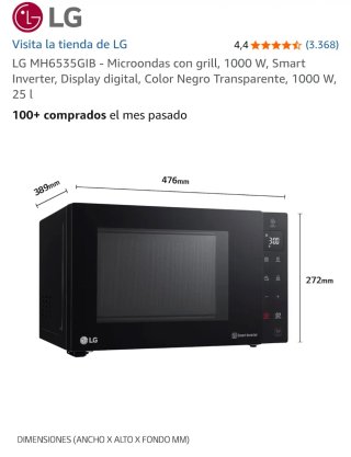Microondas LG NeoChef MH6535GIB Smart Inverter 25L