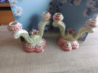 Candelabros Vintage Porcelana Flores Rosas
