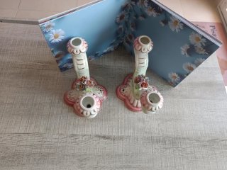 Candelabros Vintage Porcelana Flores Rosas