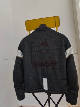 Chaqueta de cuero Belstaff Moto Negra y Blanca