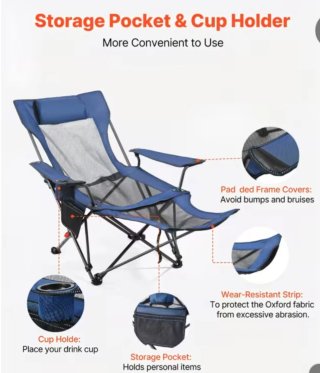 Silla de camping reclinable azul