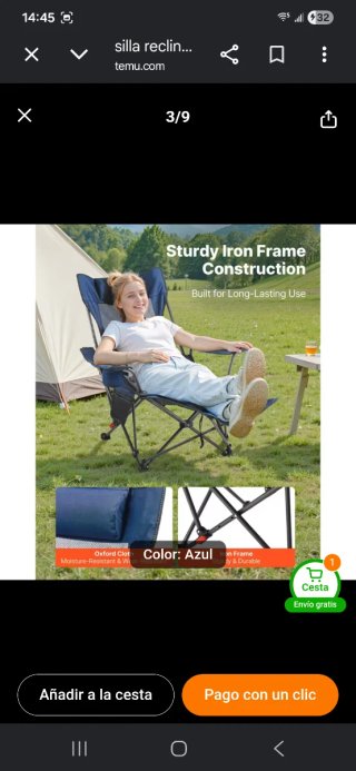 Silla de camping reclinable azul
