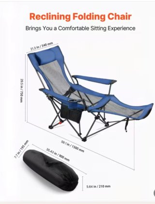 Silla de camping reclinable azul