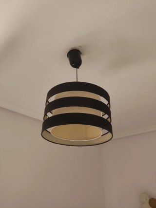 Lámpara colgante tela beige y negra