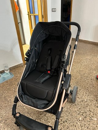 Carro de bebé negro y dorado