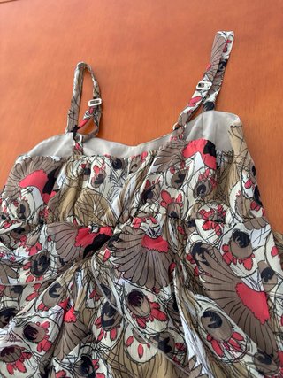 Vestido estampado pájaros y plumas largo 85 cm