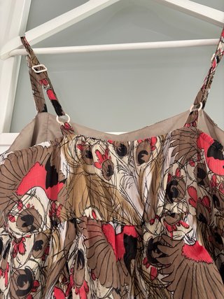 Vestido estampado pájaros y plumas largo 85 cm