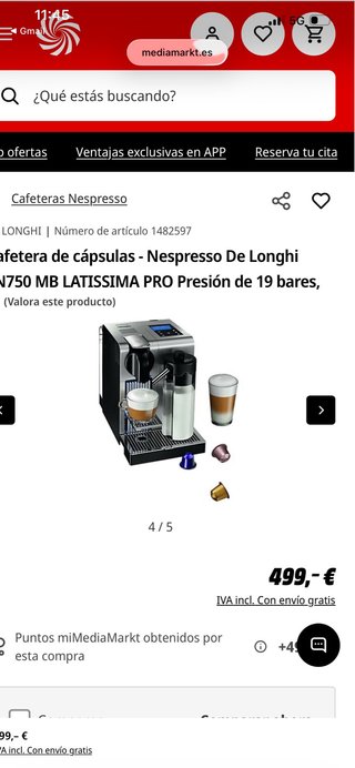 Cafetera Nespresso De Longhi EN750 MB