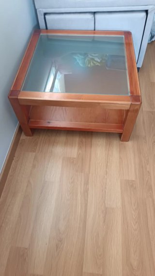 Mesa centro madera y cristal 75x75