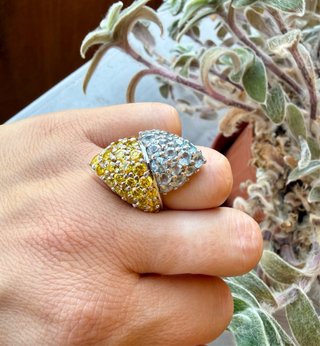 Anello Argento 925 con Pietre Azzurre e Gialle