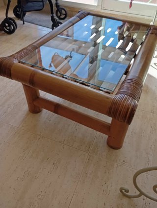 Mesa de centro bambú y cristal