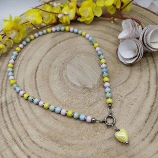 Collana perle ceramica pastello cuore giallo