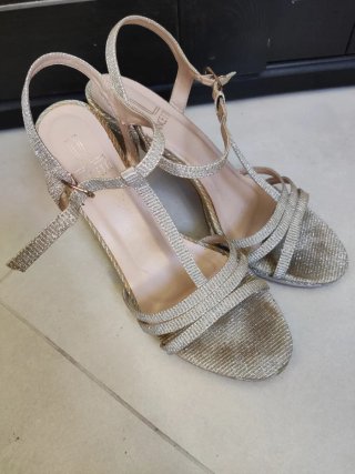 Set Scarpe e Pochette Cerimonia Argento Glitter