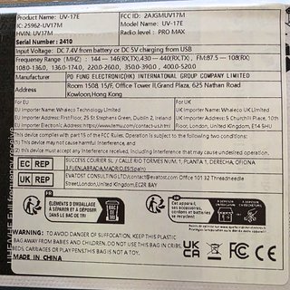 Baofeng UV-17E Radio Portátil / Walkie Talkie