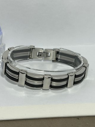 Pulsera eslabones plateado y negro