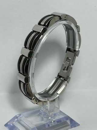 Pulsera eslabones plateado y negro