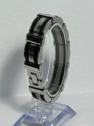 Pulsera eslabones plateado y negro