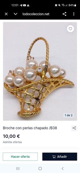 Broche chapado con perlas