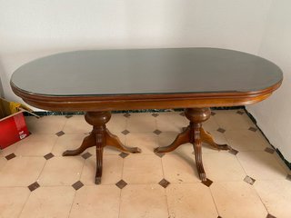 Mesa comedor extensible madera y cristal