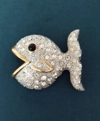 Broche Vintage Pez Detalles Dorados Cristal