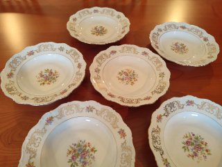 Set 6 Piatti Fondi Vintage con fiori e decori oro