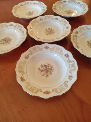 Set 6 Piatti Fondi Vintage con fiori e decori oro