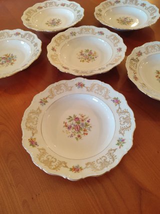 Set 6 Piatti Fondi Vintage con fiori e decori oro