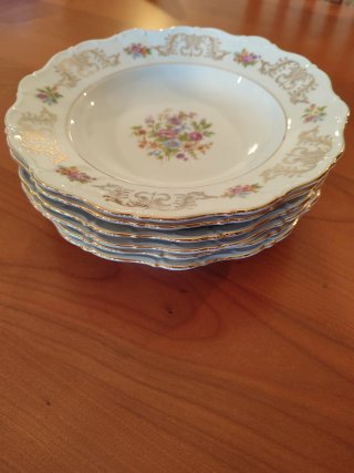 Set 6 Piatti Fondi Vintage con fiori e decori oro