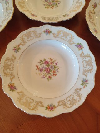 Set 6 Piatti Fondi Vintage con fiori e decori oro