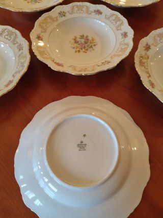 Set 6 Piatti Fondi Vintage con fiori e decori oro