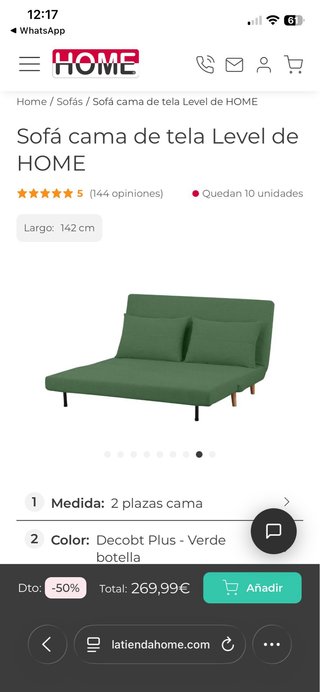 Sofá Cama HOME 2 Plazas Verde !!NUEVO!!