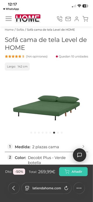 Sofá Cama HOME 2 Plazas Verde !!NUEVO!!