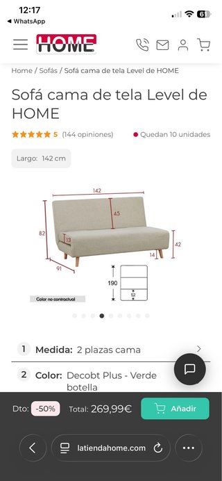 Sofá Cama HOME 2 Plazas Verde !!NUEVO!!