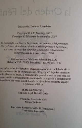 Harry Potter y la Orden del Fénix.  1ra edición
