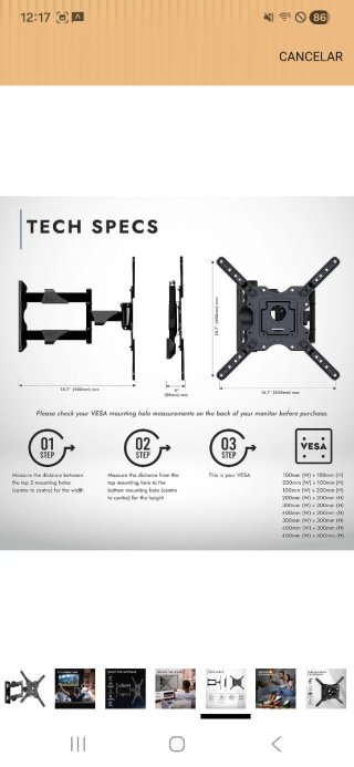 Soporte pared TV articulado 27kg