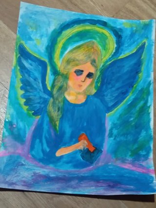 Pintura acrílica ángel azul