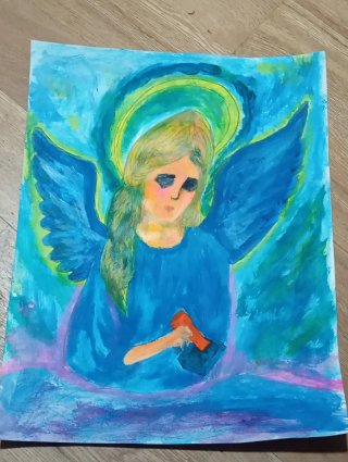 Pintura acrílica ángel azul
