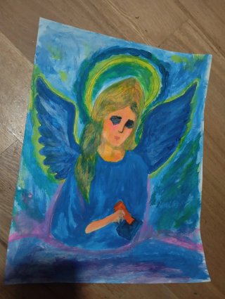 Pintura acrílica ángel azul