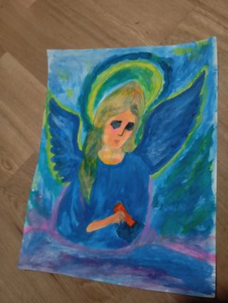 Pintura acrílica ángel azul