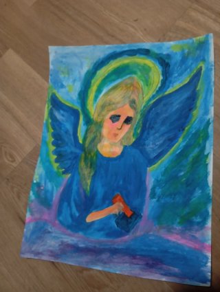 Pintura acrílica ángel azul