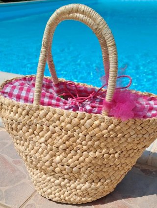 Borsa paglia Carpisa decorata fucsia