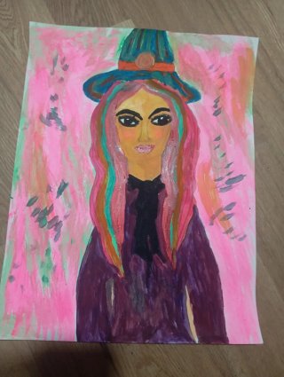 Pintura Acrílica Mujer con Sombrero
