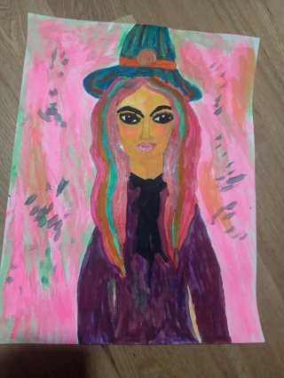 Pintura Acrílica Mujer con Sombrero